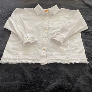 Ruby Rd. White Denim Jacket with Fringe Size 14